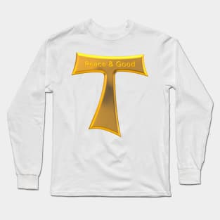 Franciscan Tau Cross Peace And Good Gold on Gold Metallic Long Sleeve T-Shirt